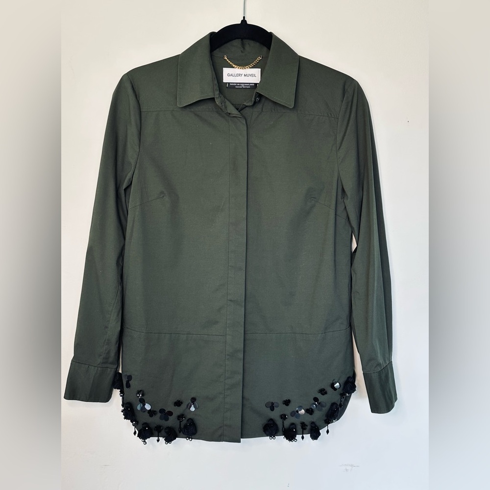 Gallery Muveil Embellished Olive Shirt